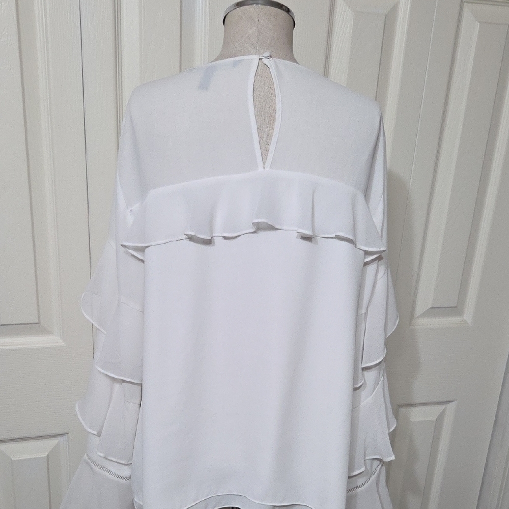 White House Black Market White Ruffle Sleeve Blouse - Picture 5 of 5